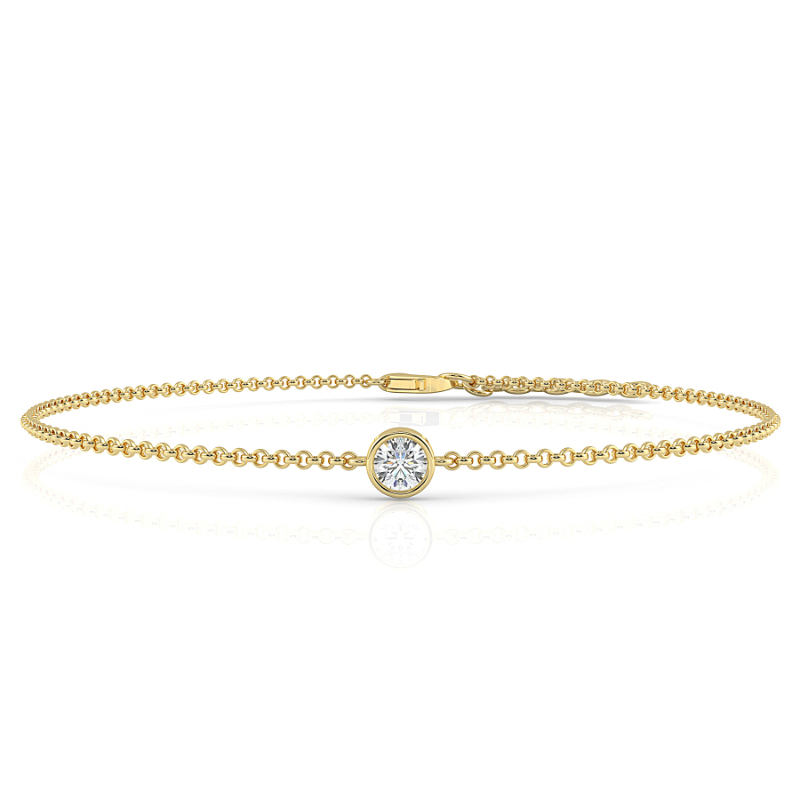 0.15 CT Lab Grown Round Diamond Chain Bracelet Bezel Set In 9K Yellow Gold