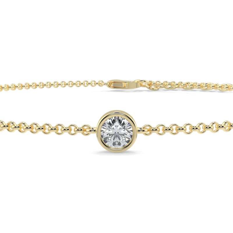 0.15 CT Lab Grown Round Diamond Chain Bracelet Bezel Set In 14K Yellow Gold