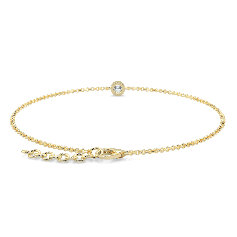 0.15 CT Lab Grown Round Diamond Chain Bracelet Bezel Set In 14K Yellow Gold