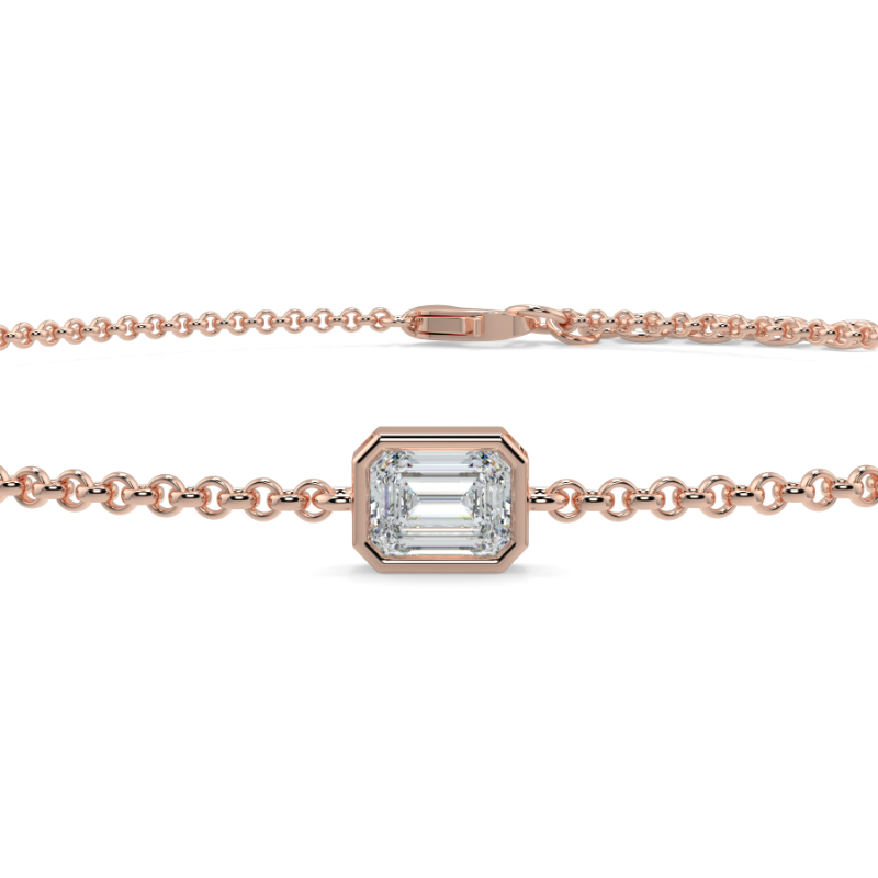 0.21 CT Lab Grown Emerald Diamond Chain Bracelet Bezel Set In 9K Rose Gold