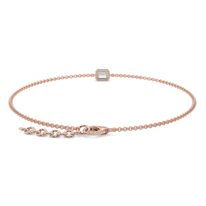 0.21 CT Lab Grown Emerald Diamond Chain Bracelet Bezel Set In 9K Rose Gold