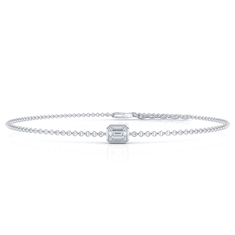 0.21 CT Lab Grown Emerald Diamond Chain Bracelet Bezel Set In Platinum