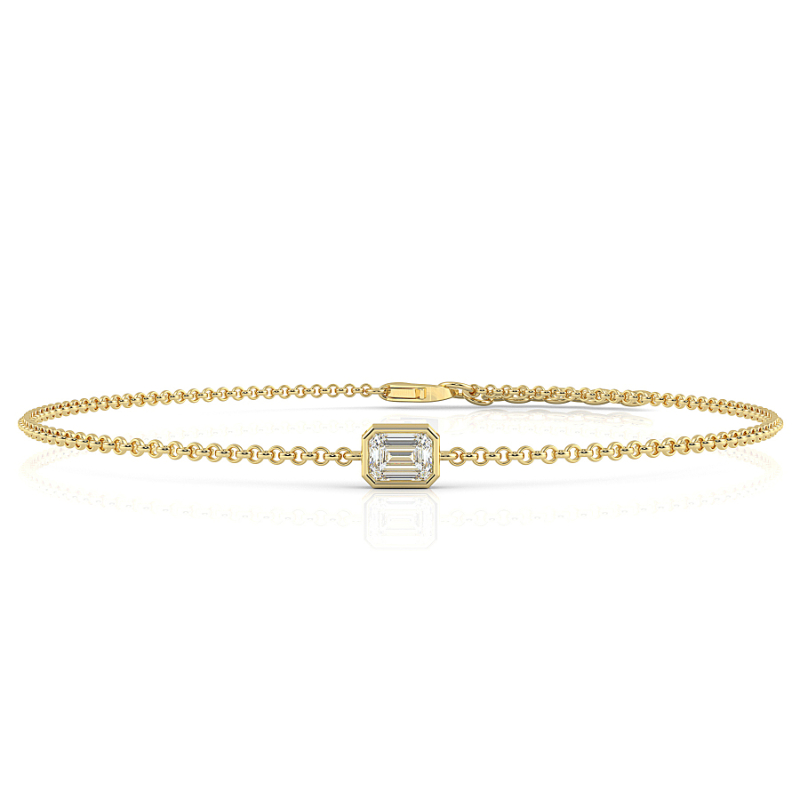 0.21 CT Lab Grown Emerald Diamond Chain Bracelet Bezel Set In 9K Yellow Gold