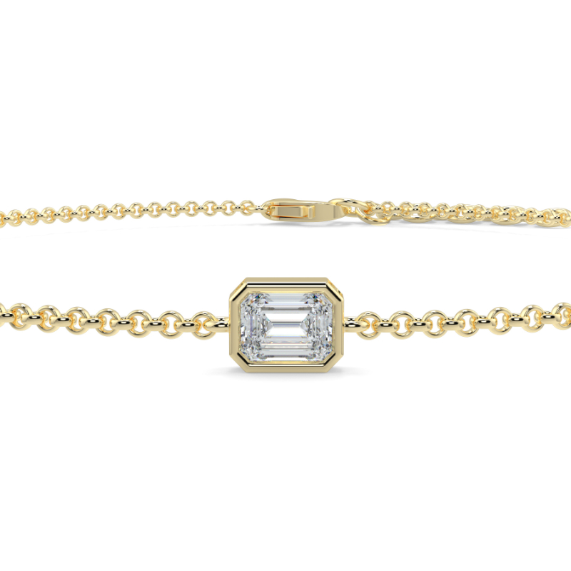 0.21 CT Lab Grown Emerald Diamond Chain Bracelet Bezel Set In 18K Yellow Gold