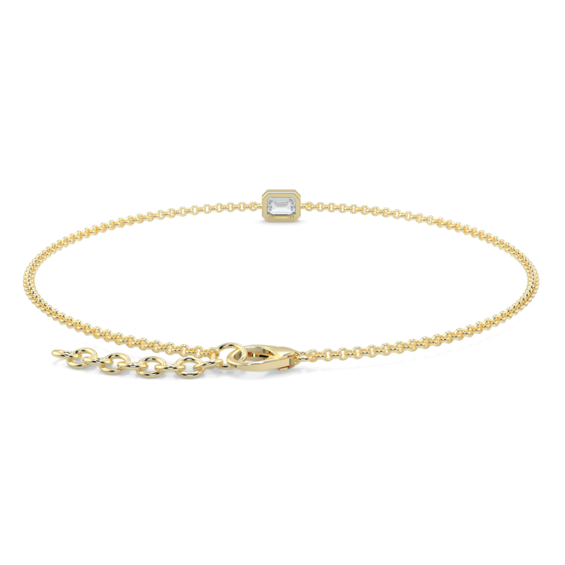 0.21 CT Lab Grown Emerald Diamond Chain Bracelet Bezel Set In 18K Yellow Gold