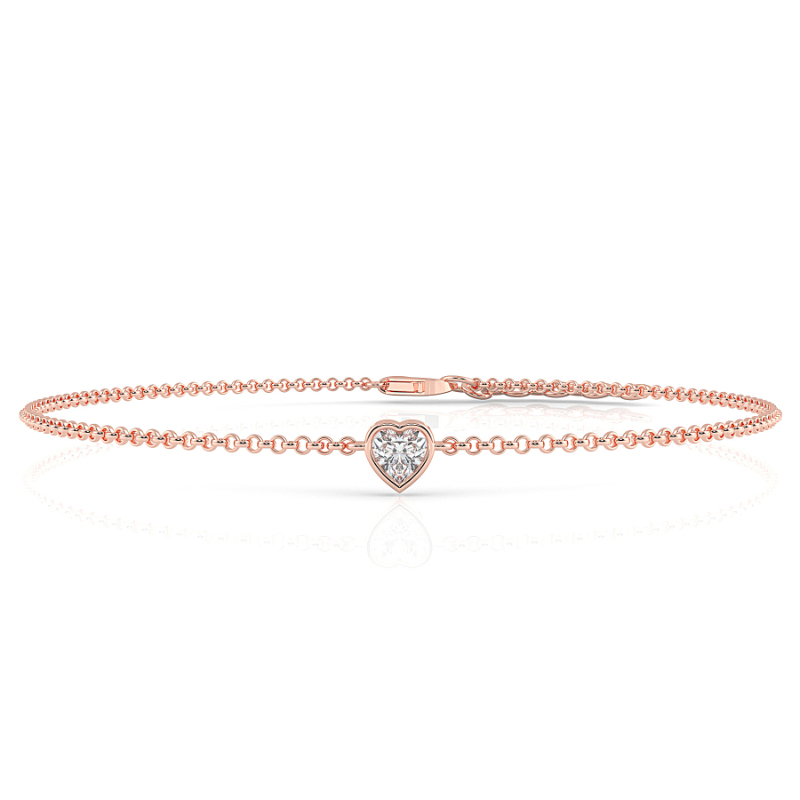 0.15 CT Lab Grown Heart Diamond Chain Bracelet Bezel Set In 18K Rose Gold
