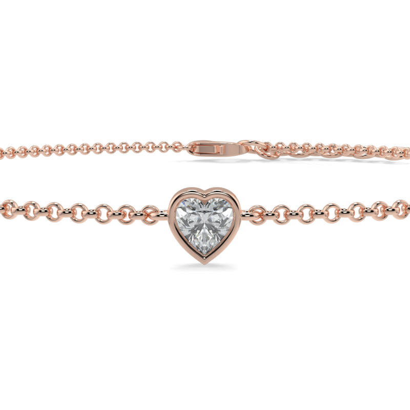 0.15 CT Lab Grown Heart Diamond Chain Bracelet Bezel Set In 14K Rose Gold