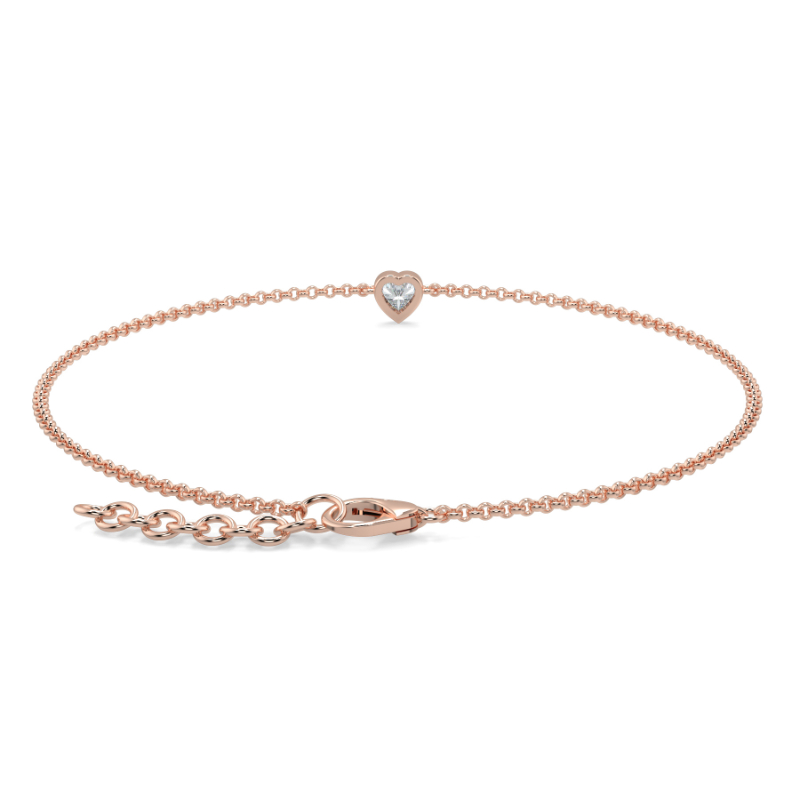 0.15 CT Lab Grown Heart Diamond Chain Bracelet Bezel Set In 14K Rose Gold