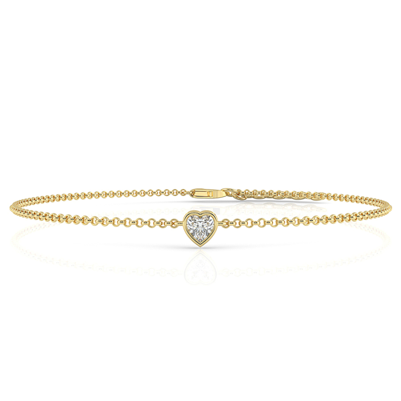 0.15 CT Lab Grown Heart Diamond Chain Bracelet Bezel Set In 9K Yellow Gold