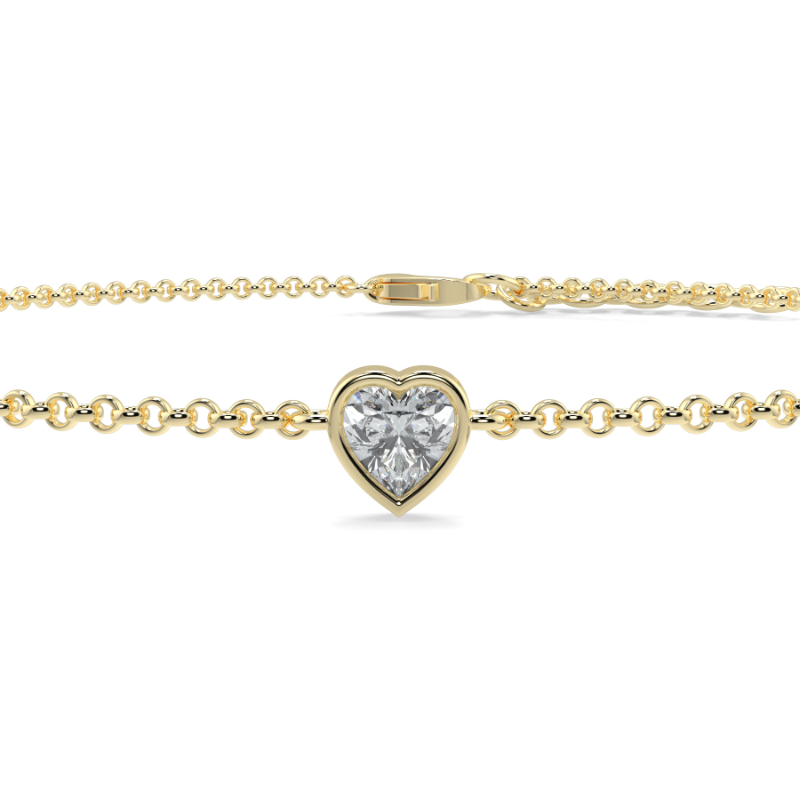 0.15 CT Lab Grown Heart Diamond Chain Bracelet Bezel Set In 9K Yellow Gold