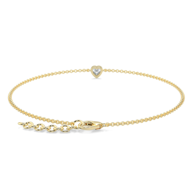 0.15 CT Lab Grown Heart Diamond Chain Bracelet Bezel Set In 9K Yellow Gold