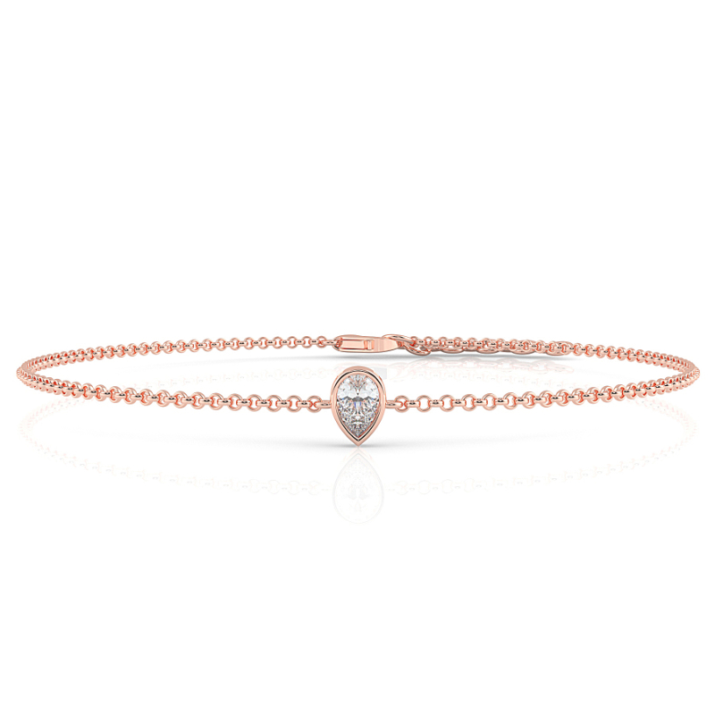 0.15 CT Lab Grown Pear Diamond Chain Bracelet Bezel Set In 18K Rose Gold