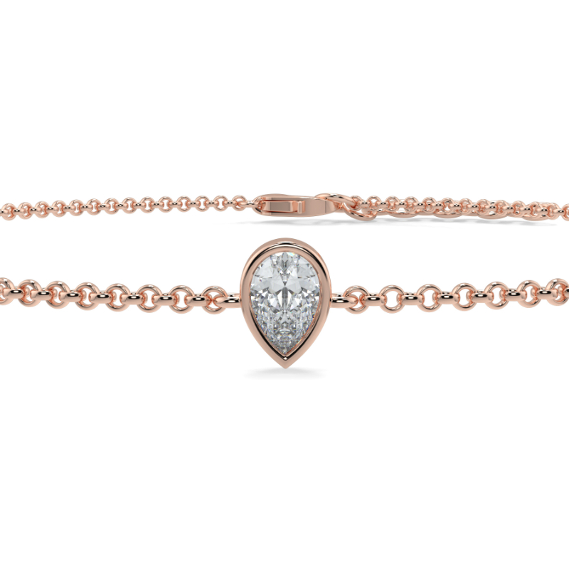 0.15 CT Lab Grown Pear Diamond Chain Bracelet Bezel Set In 14K Rose Gold