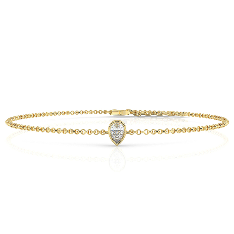 0.15 CT Lab Grown Pear Diamond Chain Bracelet Bezel Set In 9K Yellow Gold