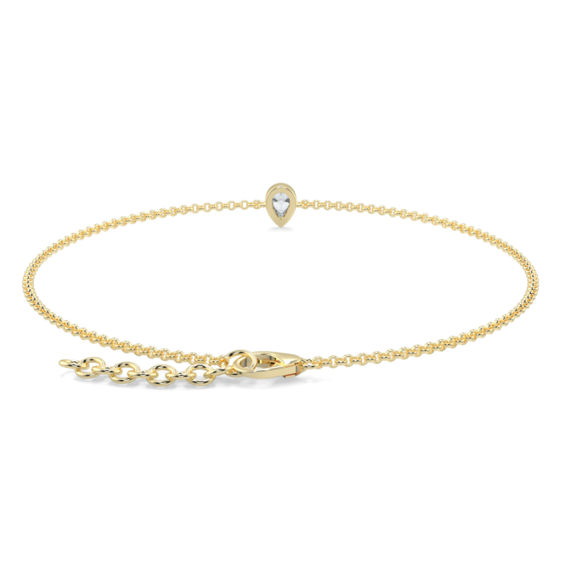 0.15 CT Lab Grown Pear Diamond Chain Bracelet Bezel Set In 9K Yellow Gold