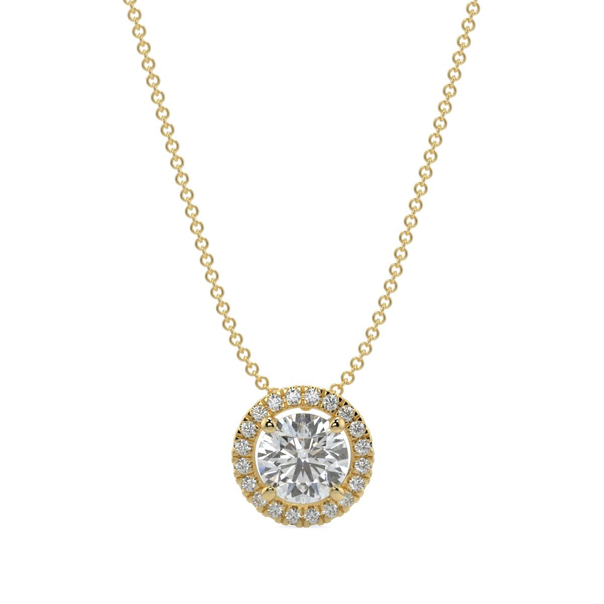 2 carat Lab Grown Halo Diamond Pendant In 18K Yellow Gold