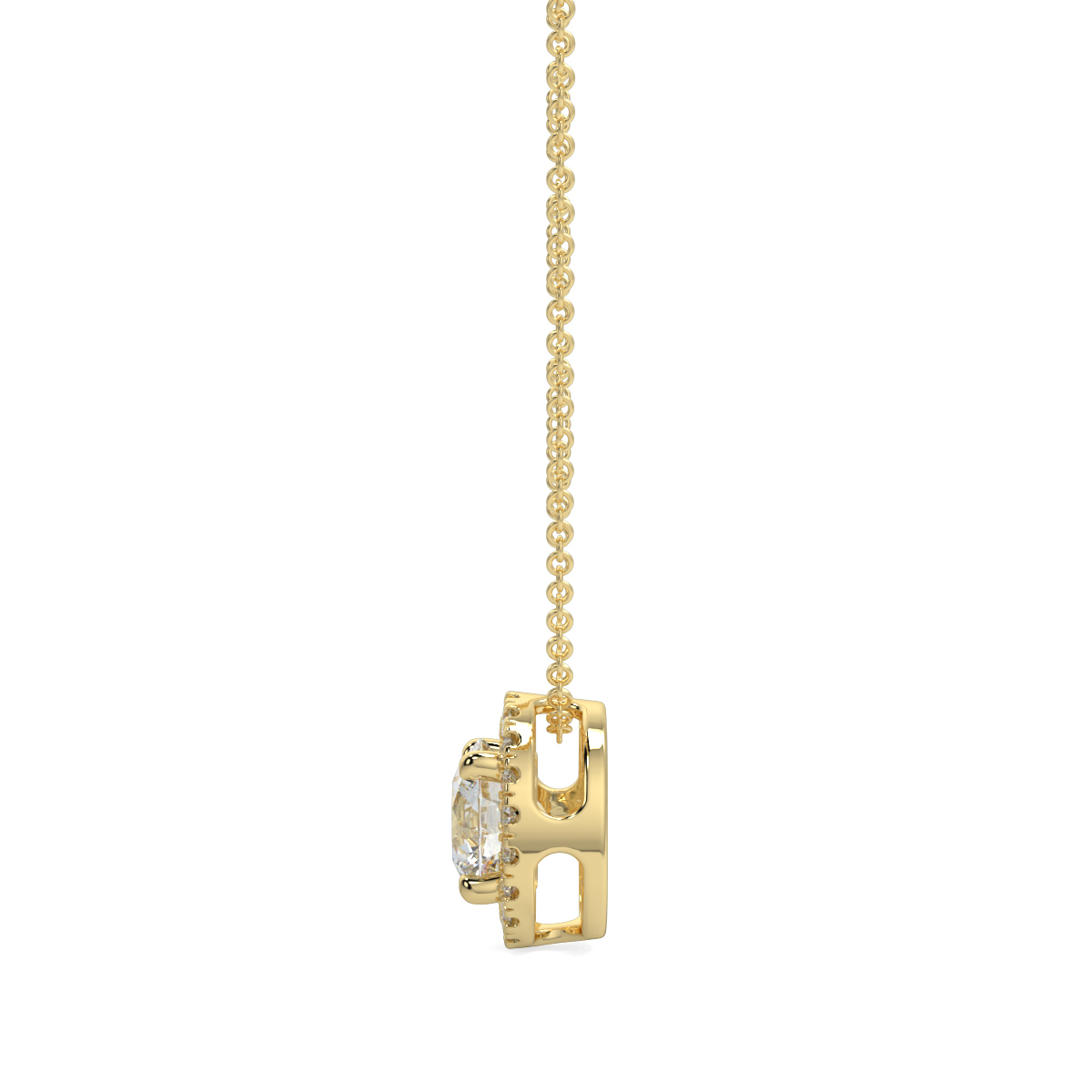 1.6 carat Lab Grown Halo Diamond Pendant In 18K Yellow Gold