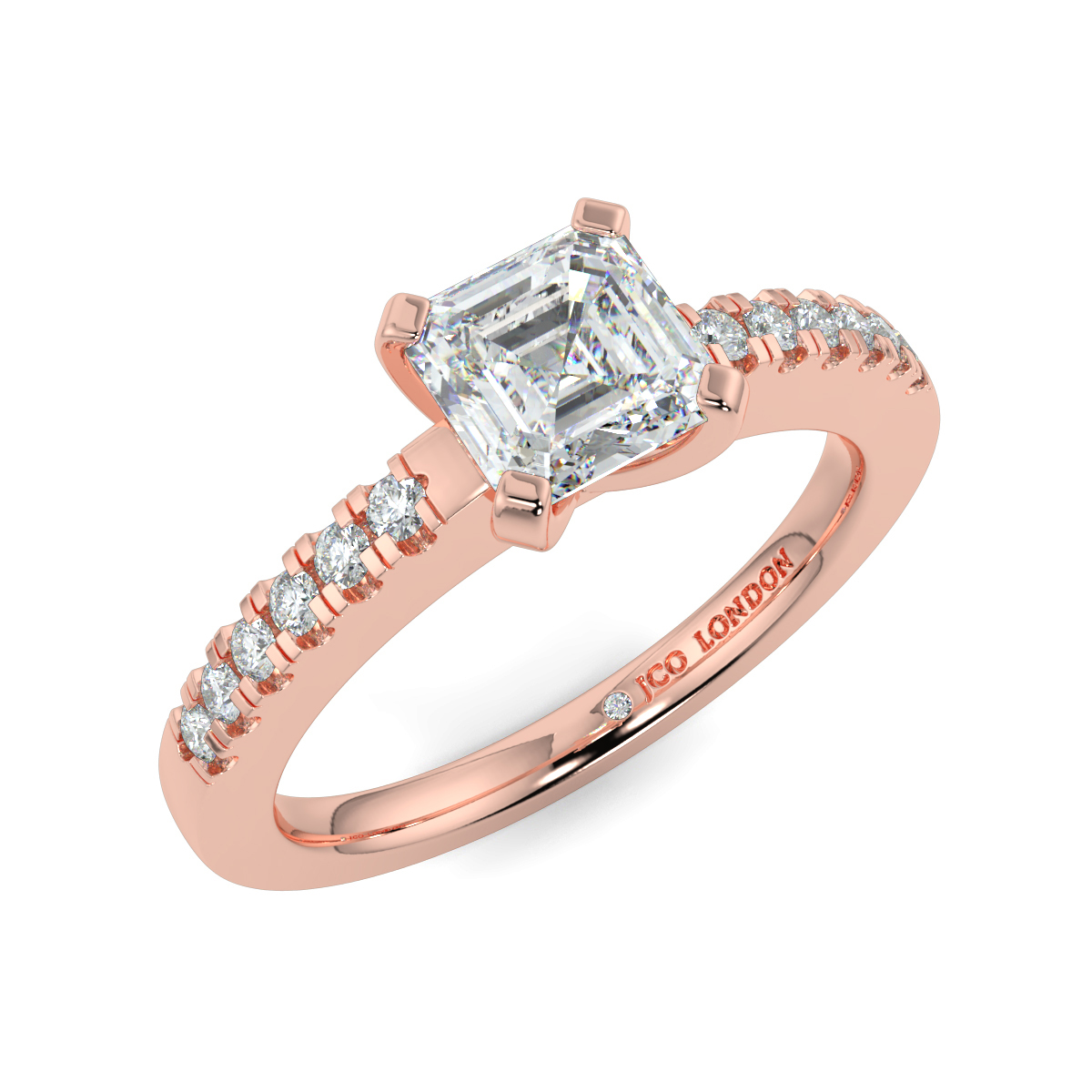 Asscher Shoulder Diamond  Engagement Rings