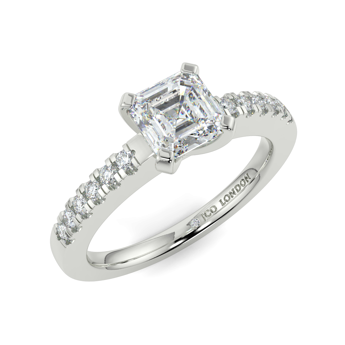Asscher Shoulder Diamond  Engagement Rings