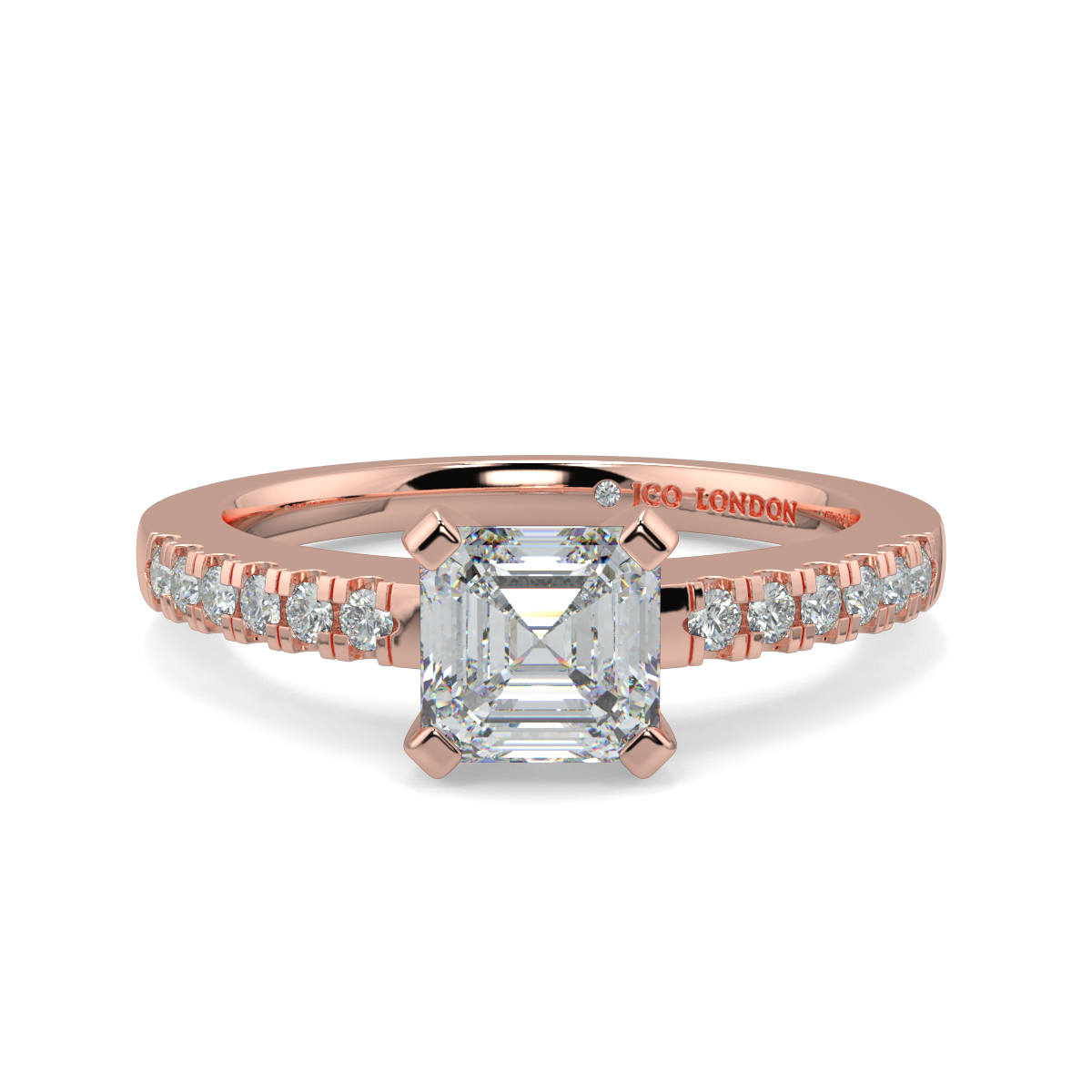 Asscher Shoulder Diamond  Engagement Rings