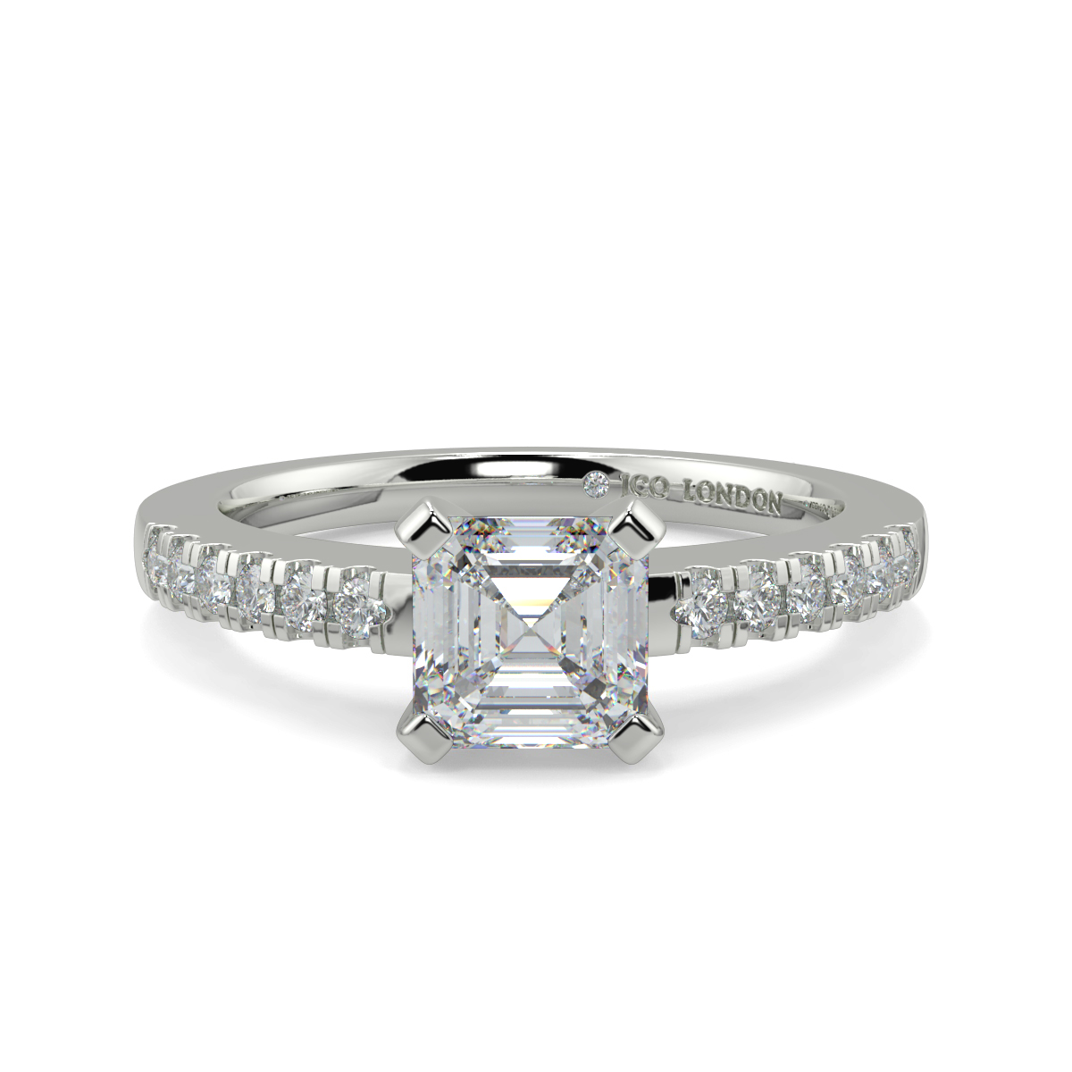 Asscher Shoulder Diamond  Engagement Rings