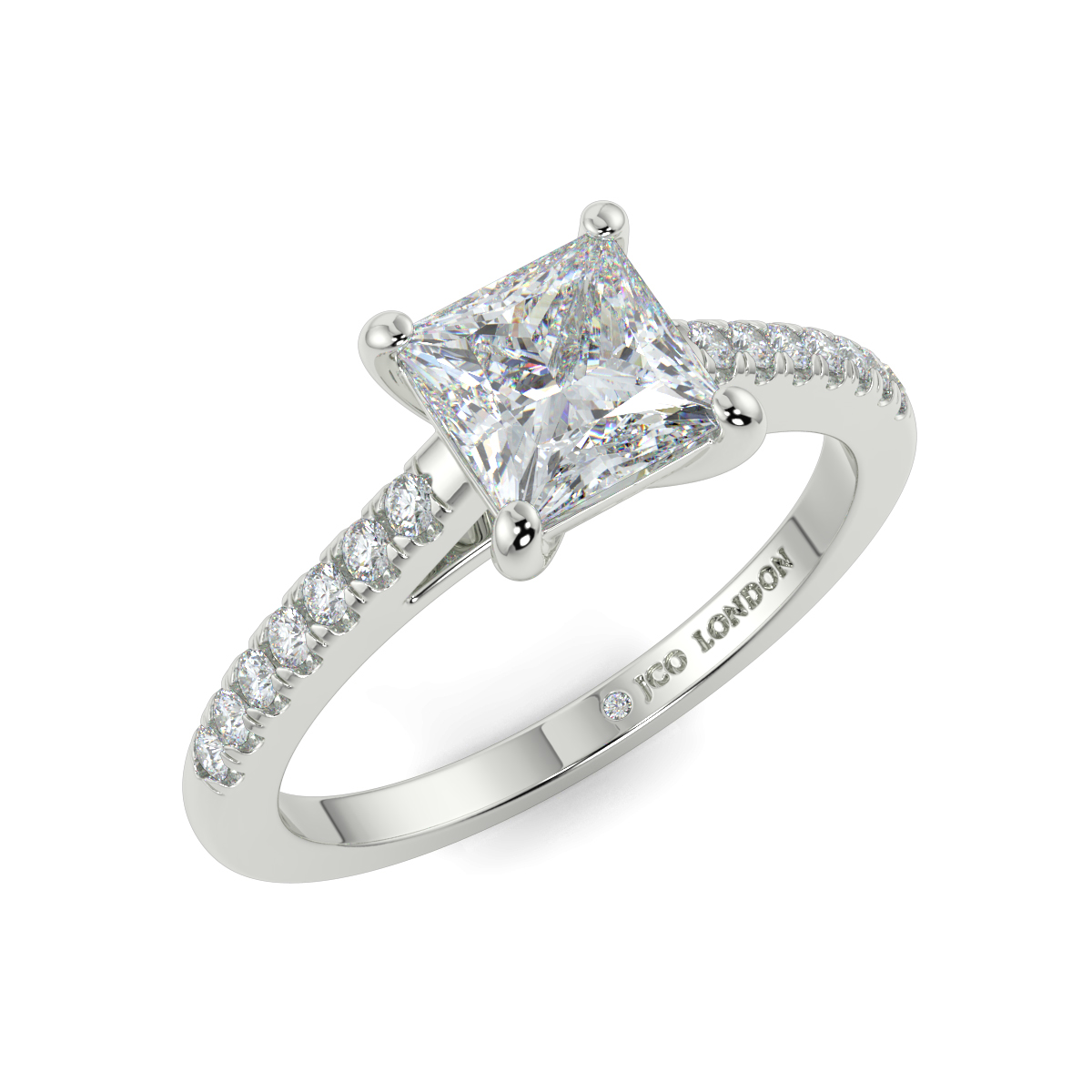 Princess Shoulder Diamond  Engagement Rings