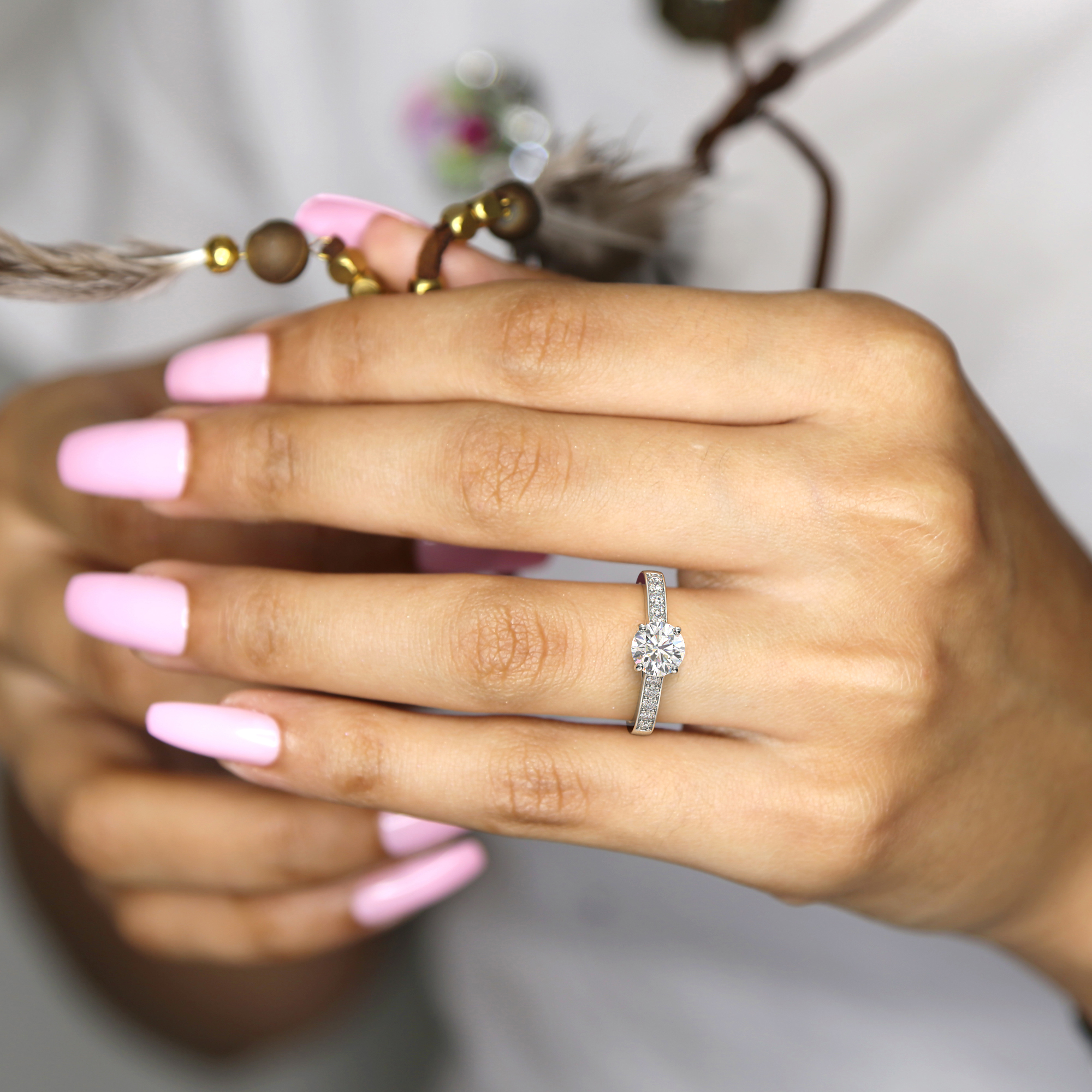 Round Shoulder Diamond  Engagement Rings