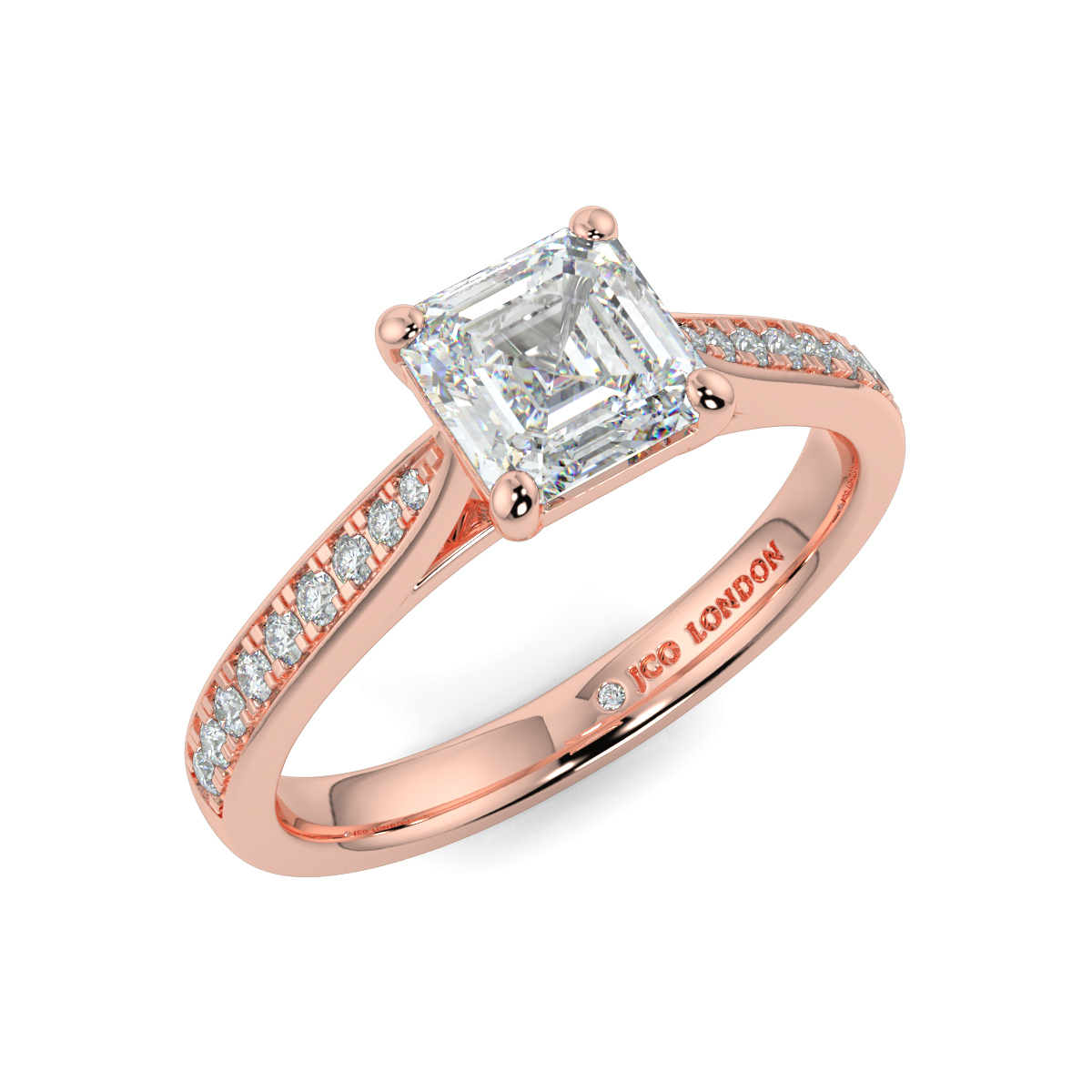 Asscher Shoulder Diamond  Engagement Rings