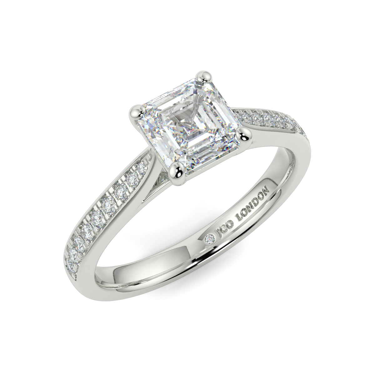 Asscher Shoulder Diamond  Engagement Rings