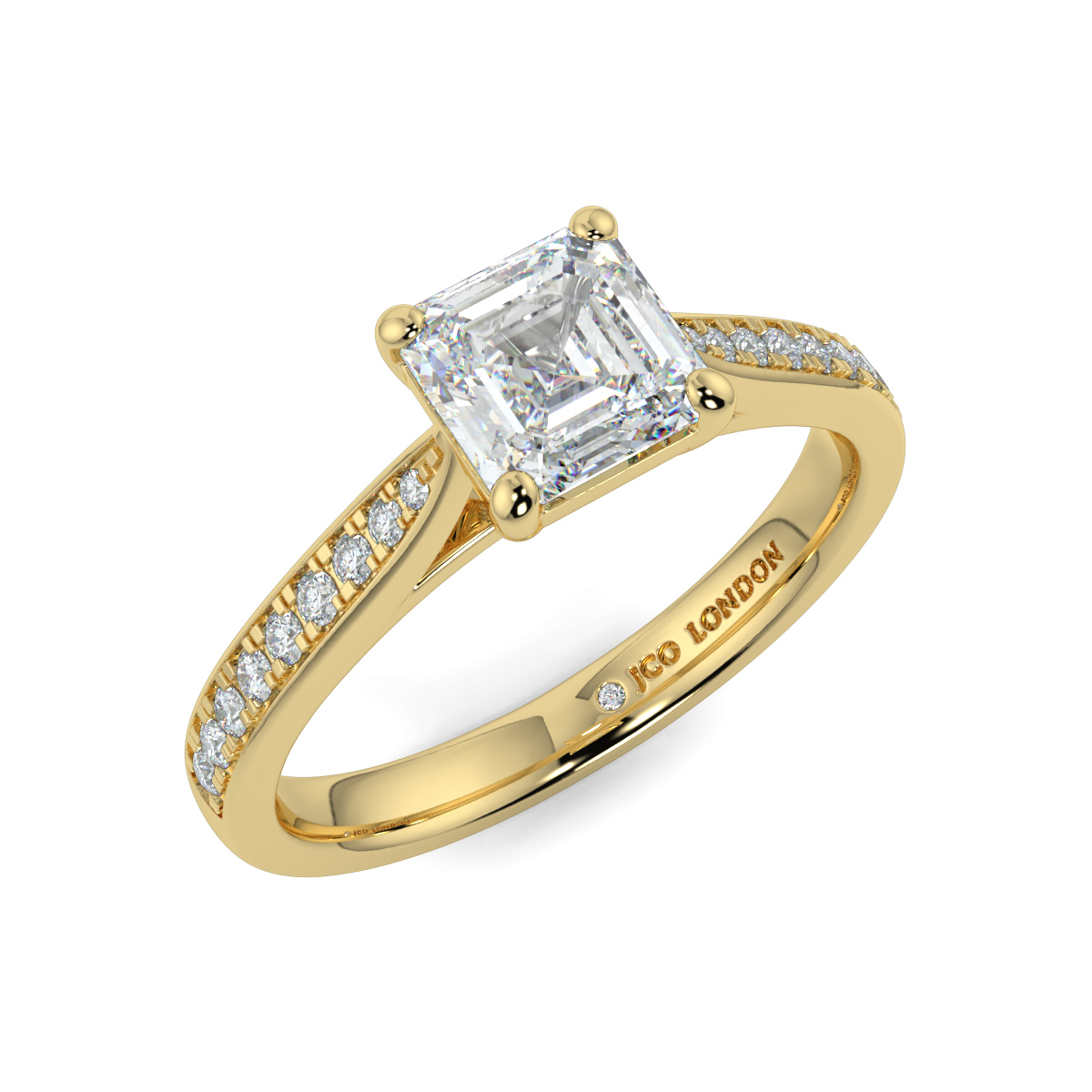 Asscher Shoulder Diamond  Engagement Rings