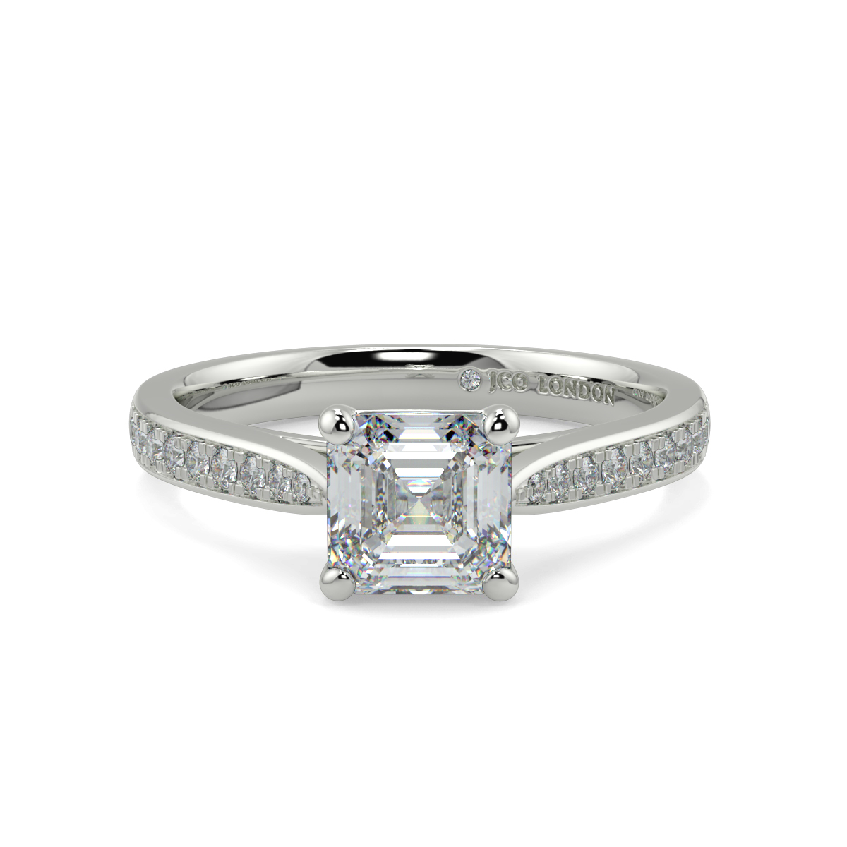 Asscher Shoulder Diamond  Engagement Rings
