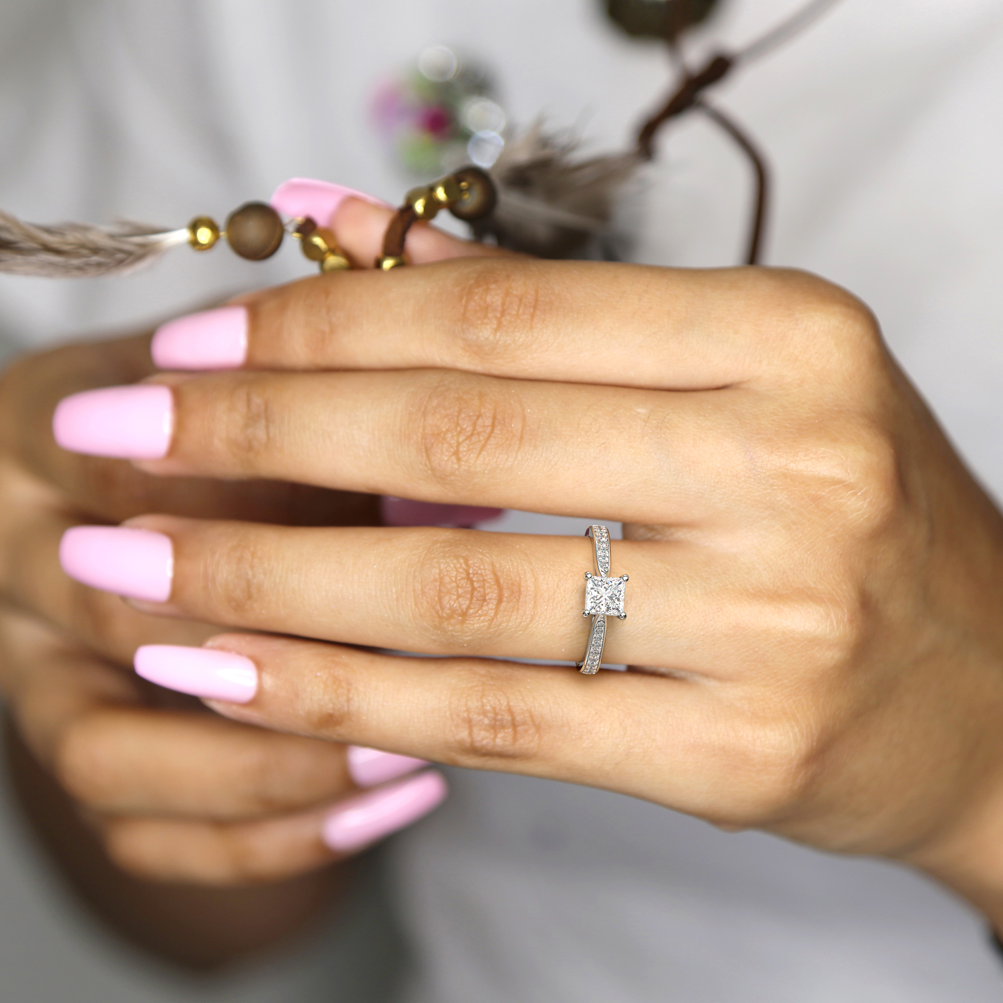 Princess Shoulder Diamond  Engagement Rings