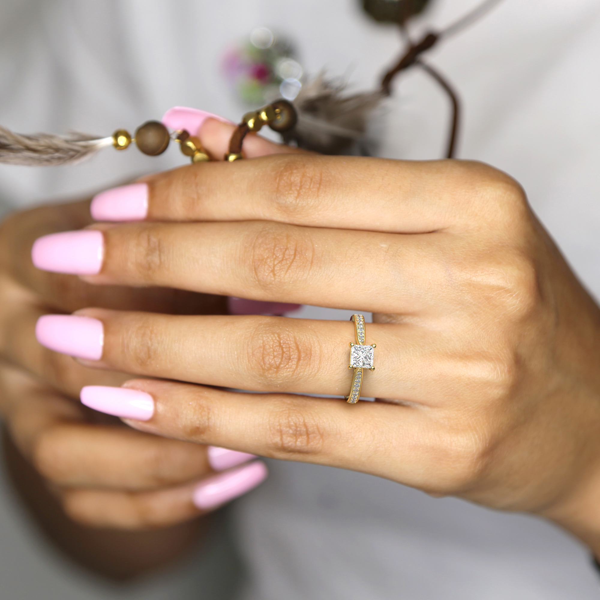 Princess Shoulder Diamond  Engagement Rings