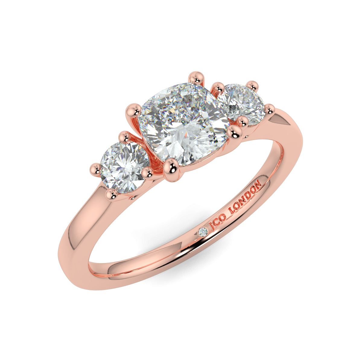 Cushion Three Stone Engagement Rings