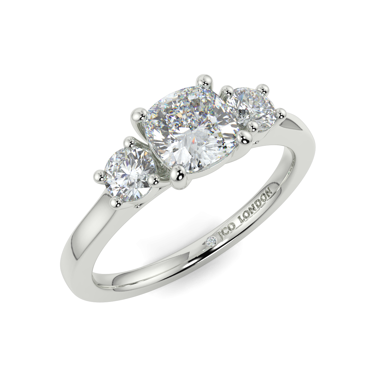 Cushion Three Stone Engagement Rings