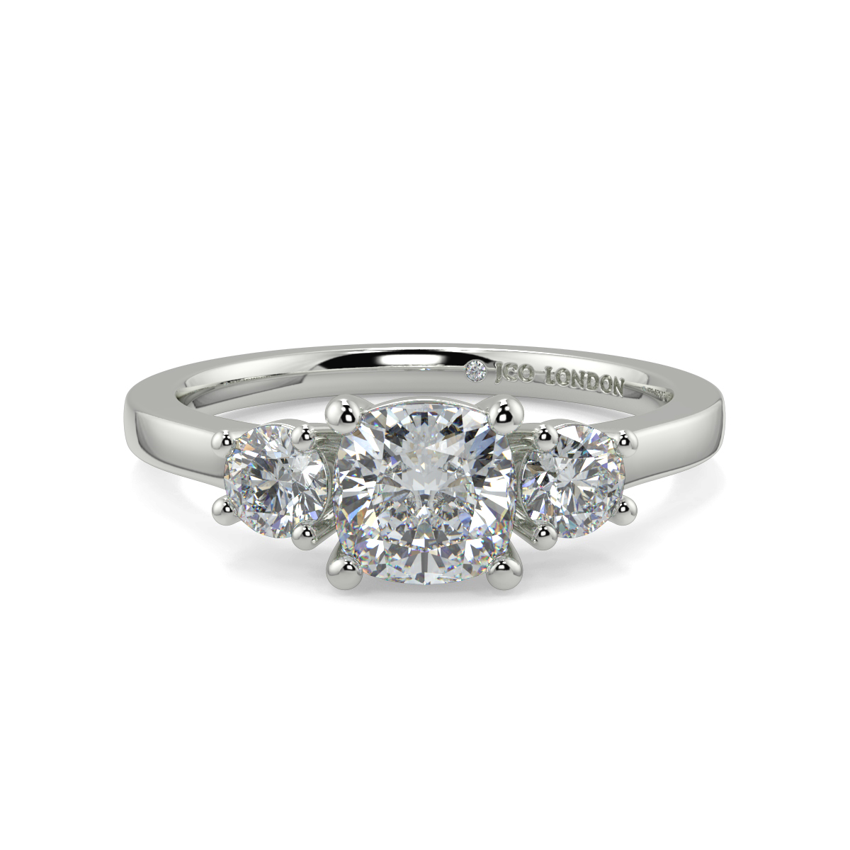 Cushion Three Stone Engagement Rings