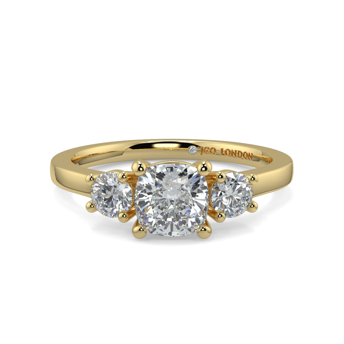 Cushion Three Stone Engagement Rings