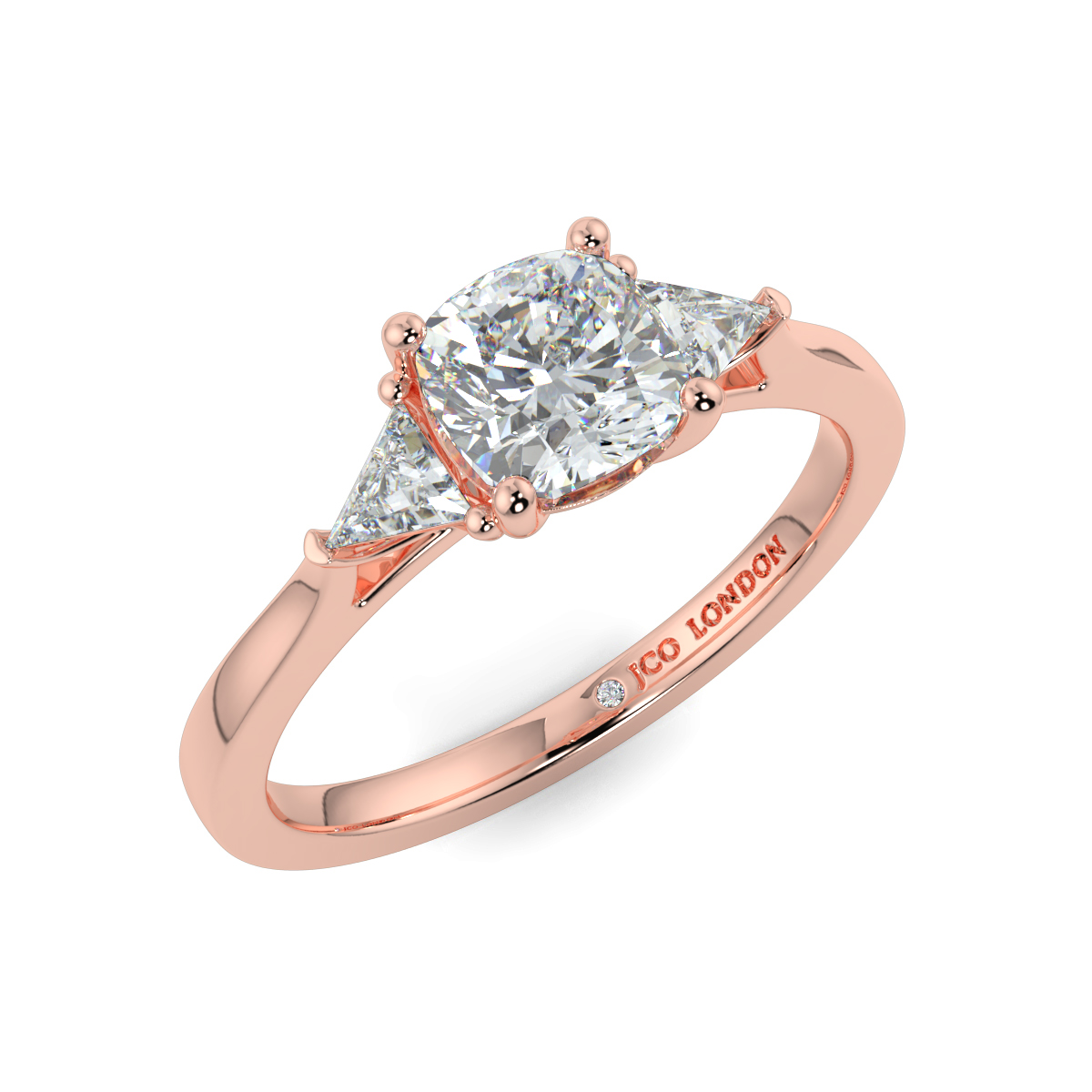 Cushion Three Stone Engagement Rings