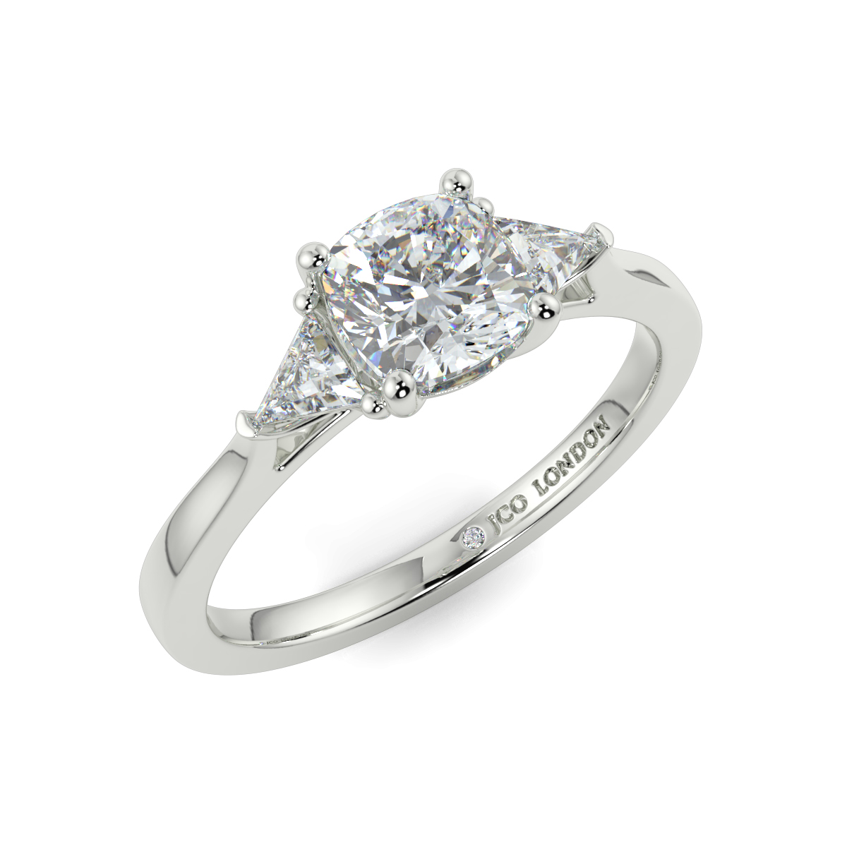 Cushion Three Stone Engagement Rings
