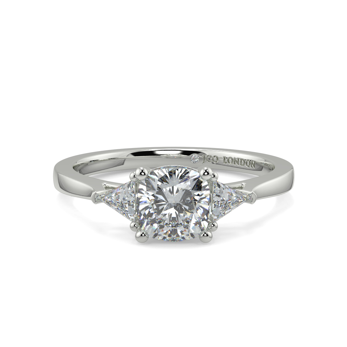 Cushion Three Stone Engagement Rings