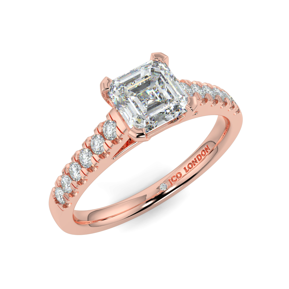 Asscher Shoulder Diamond  Engagement Rings
