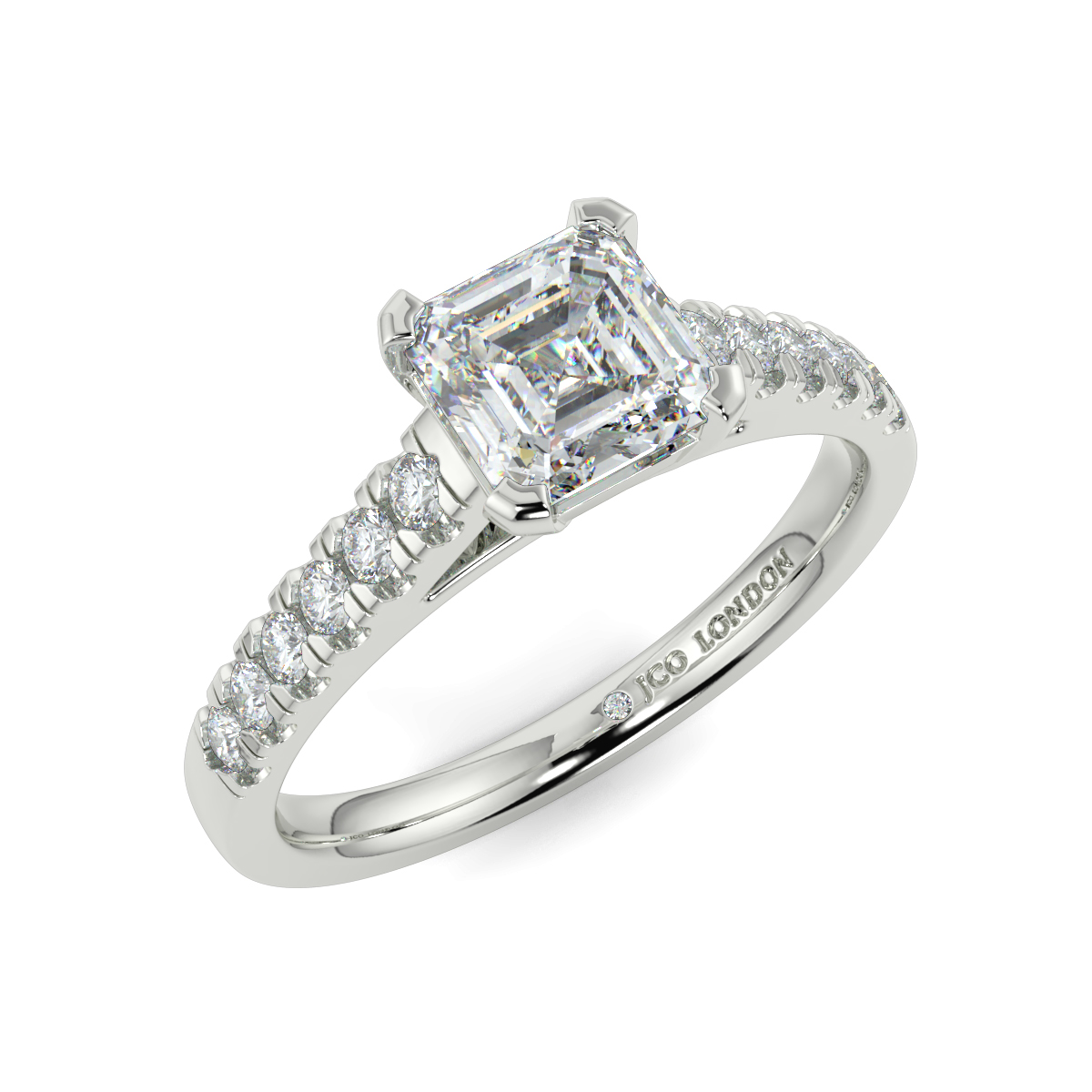 Asscher Shoulder Diamond  Engagement Rings