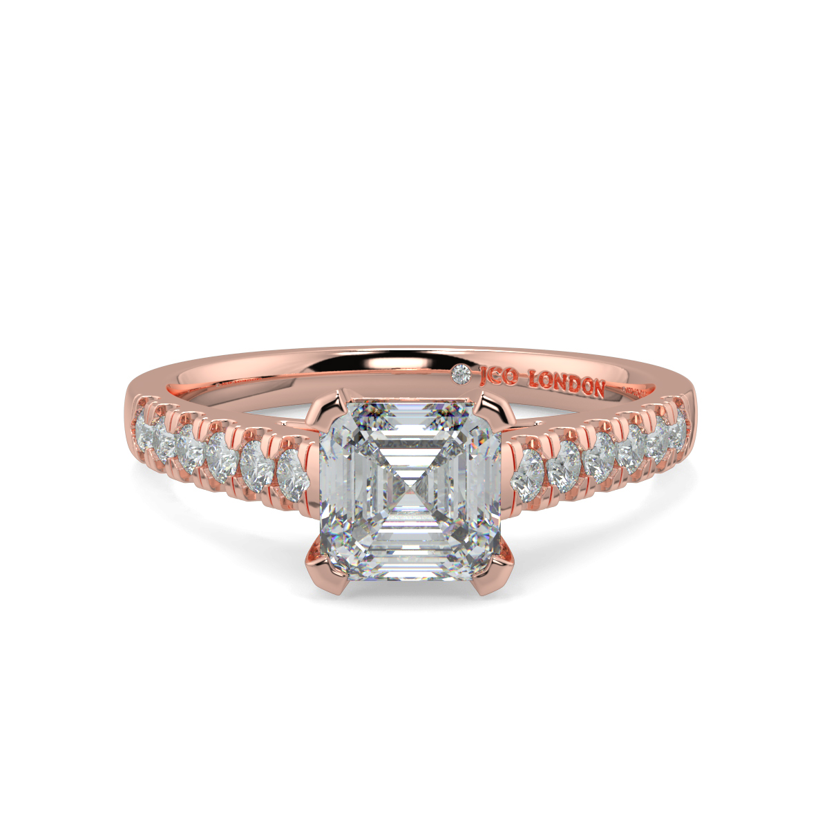 Asscher Shoulder Diamond  Engagement Rings