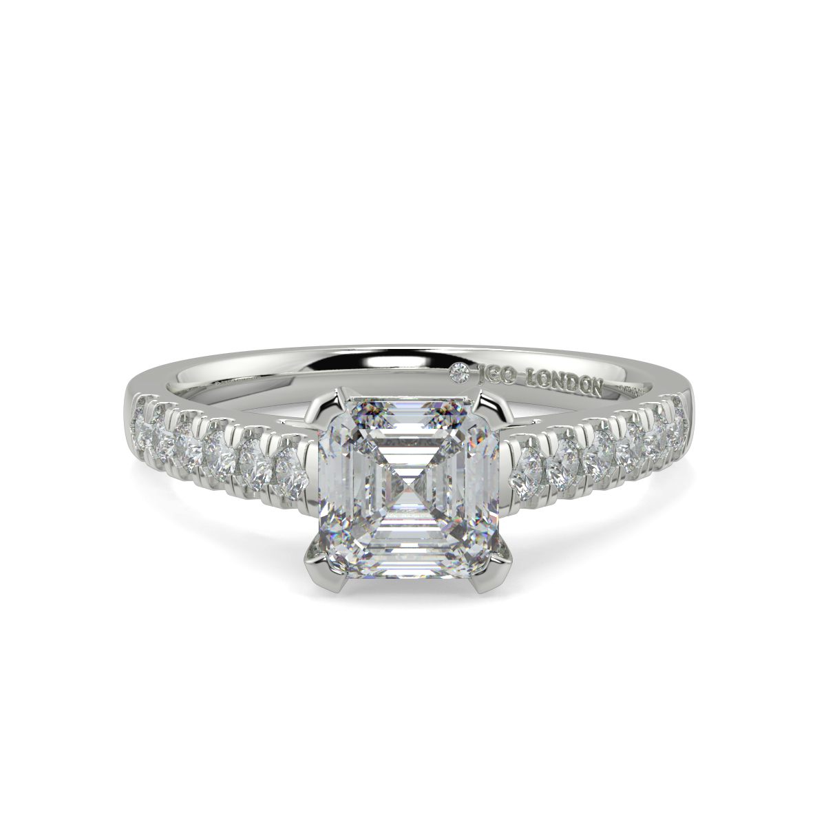 Asscher Shoulder Diamond  Engagement Rings