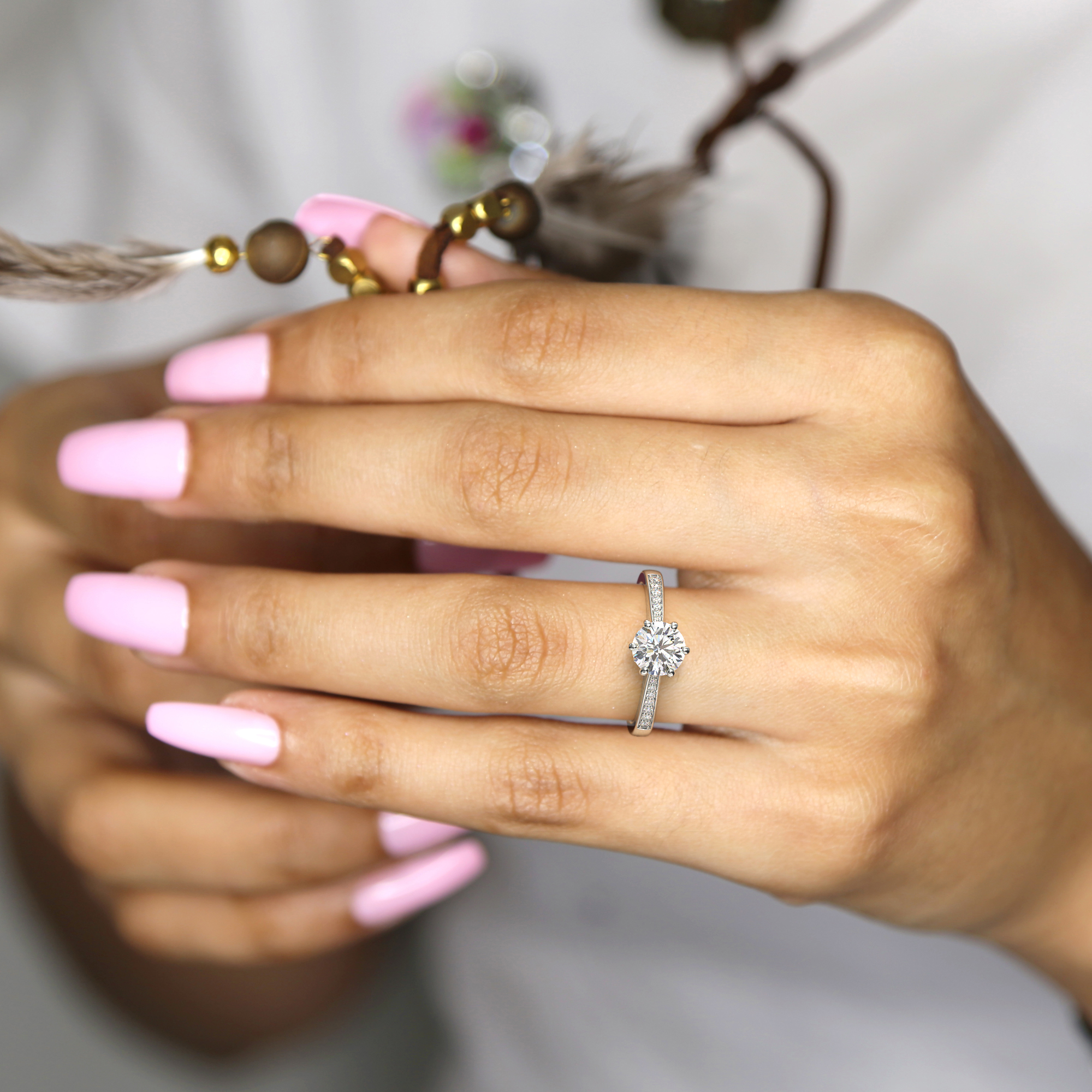 Round Shoulder Diamond  Engagement Rings