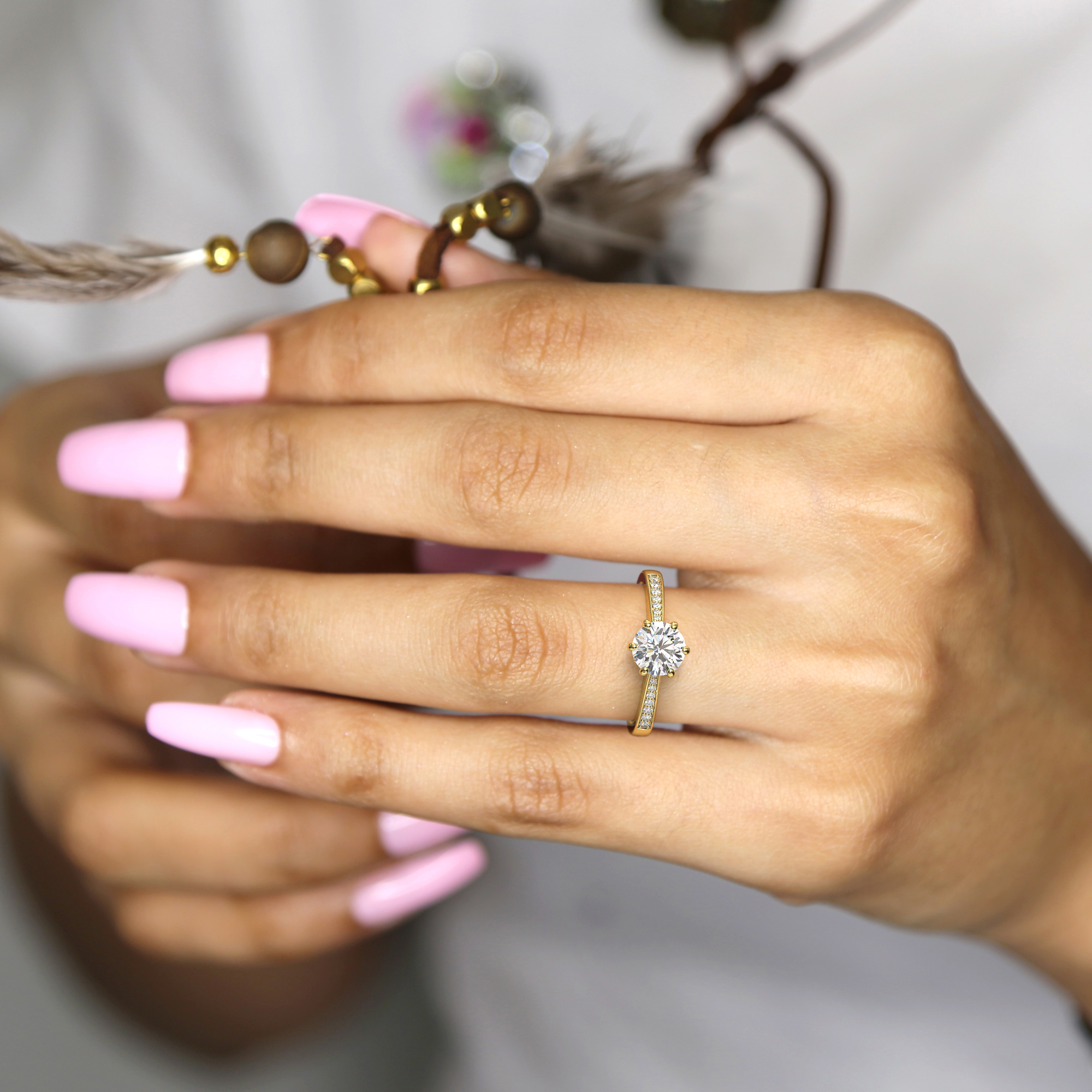 Round Shoulder Diamond  Engagement Rings