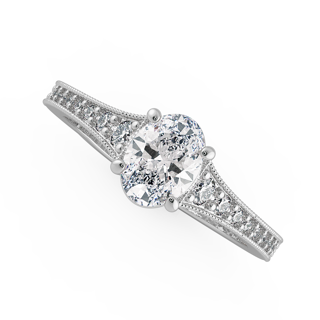 Oval Shoulder Diamond  Engagement Rings