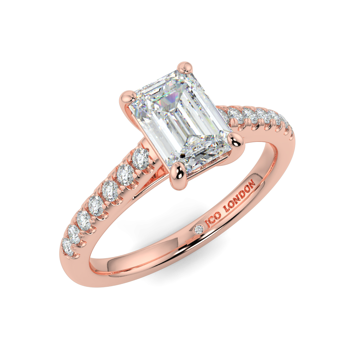 Emerald Shoulder Diamond  Engagement Rings