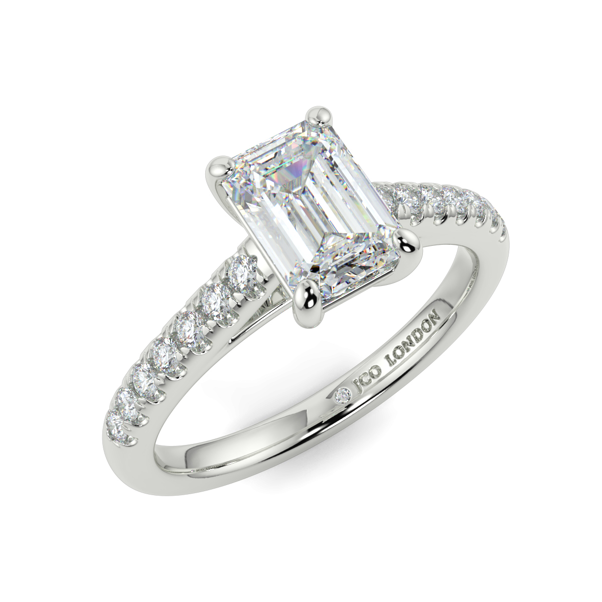 Emerald Shoulder Diamond  Engagement Rings