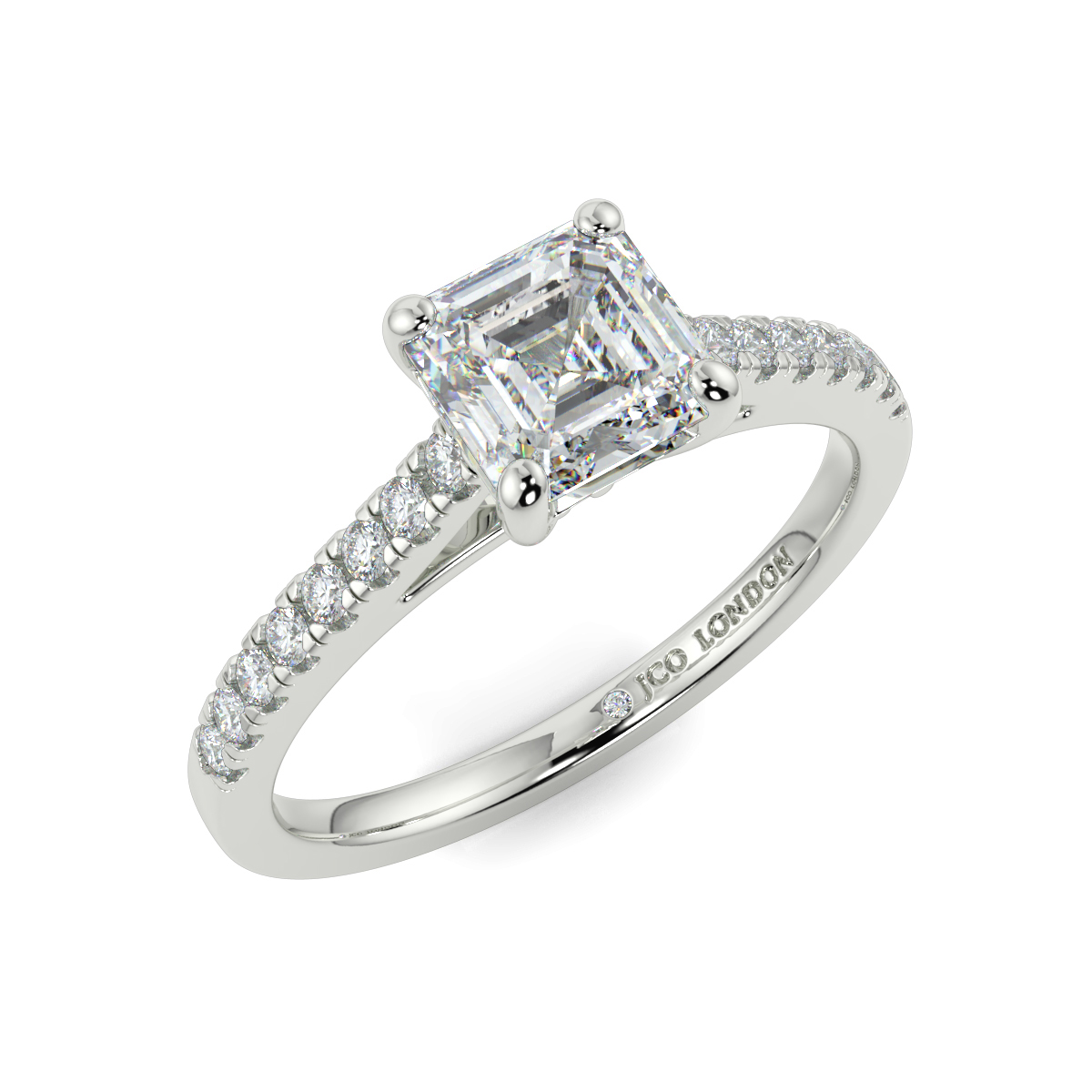 Asscher Shoulder Diamond  Engagement Rings